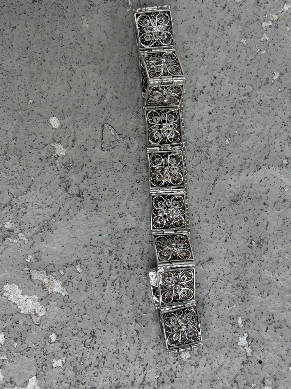 Vintage silver square panel filigree bracelet